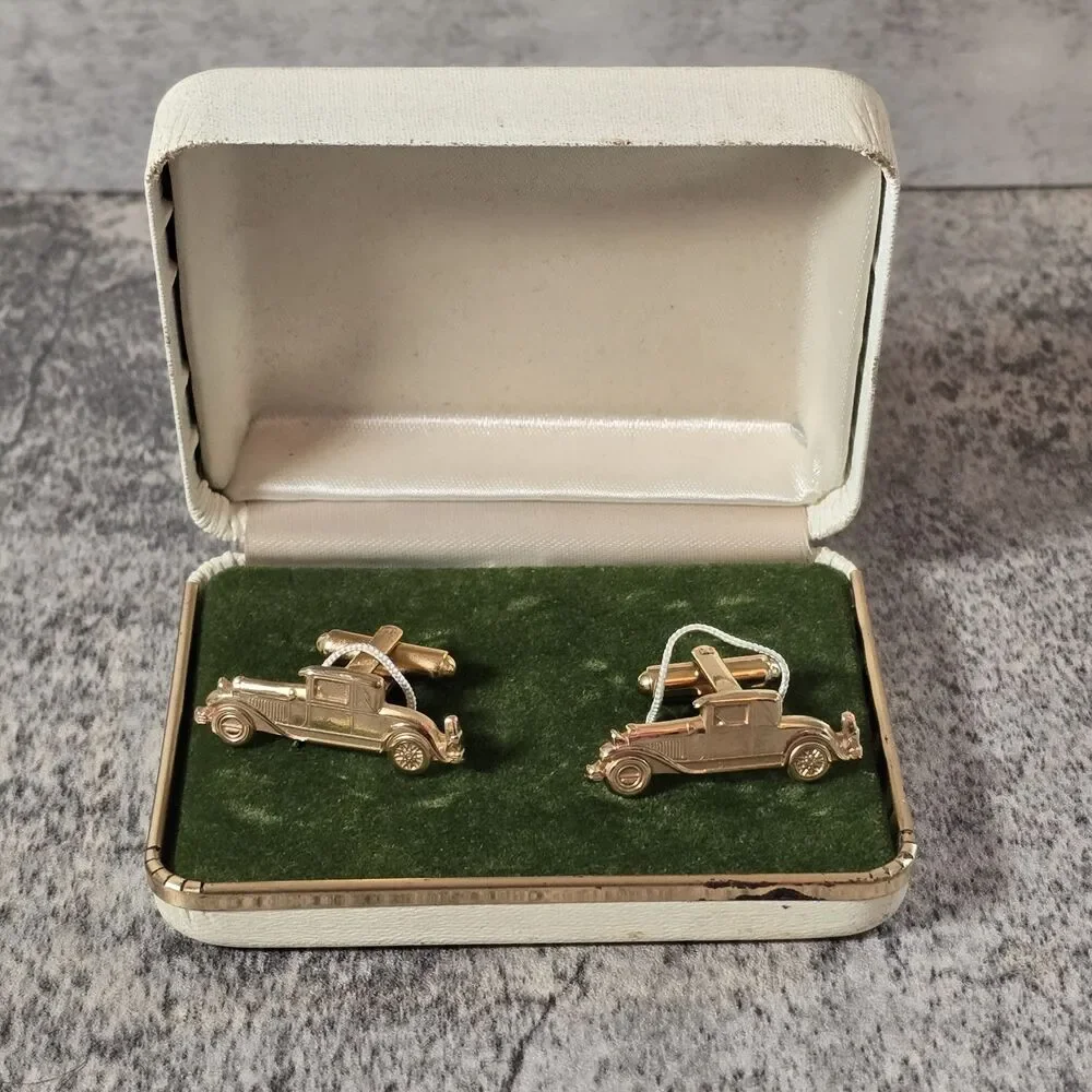 Vintage Cufflinks Gold Sports Antique Car Classic Model A Men's Formal Wear MCM
